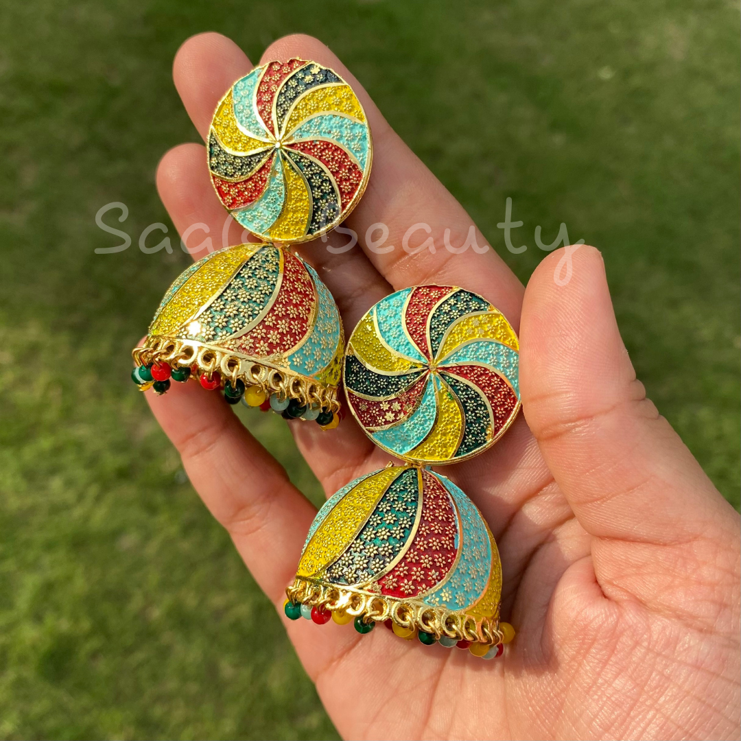 Quilling Jhumkas, Beautiful Paper Stud Earrings with Ikkat work-Indian –  Khushi Handicrafts